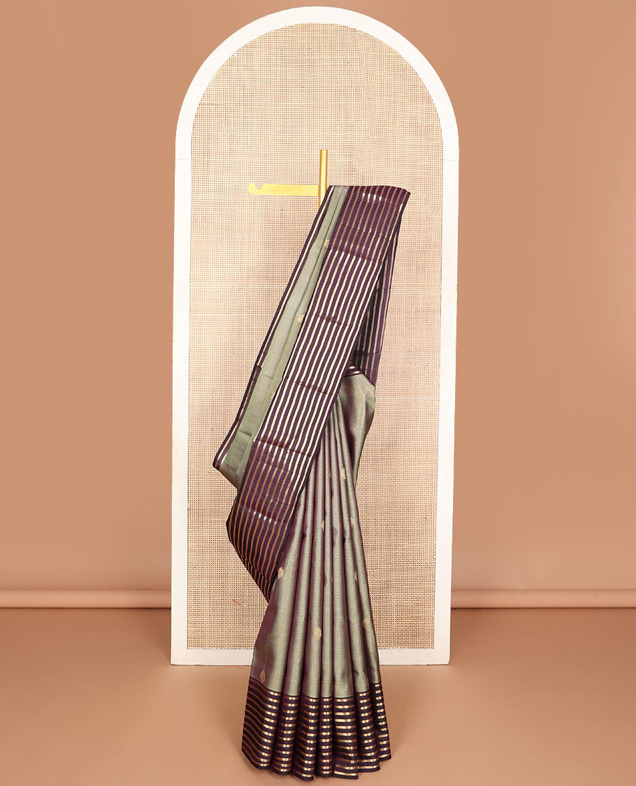 Grey striped & zari buttas vasundhara silk mix  saree, contrast zari striped border & pallu of jaal design