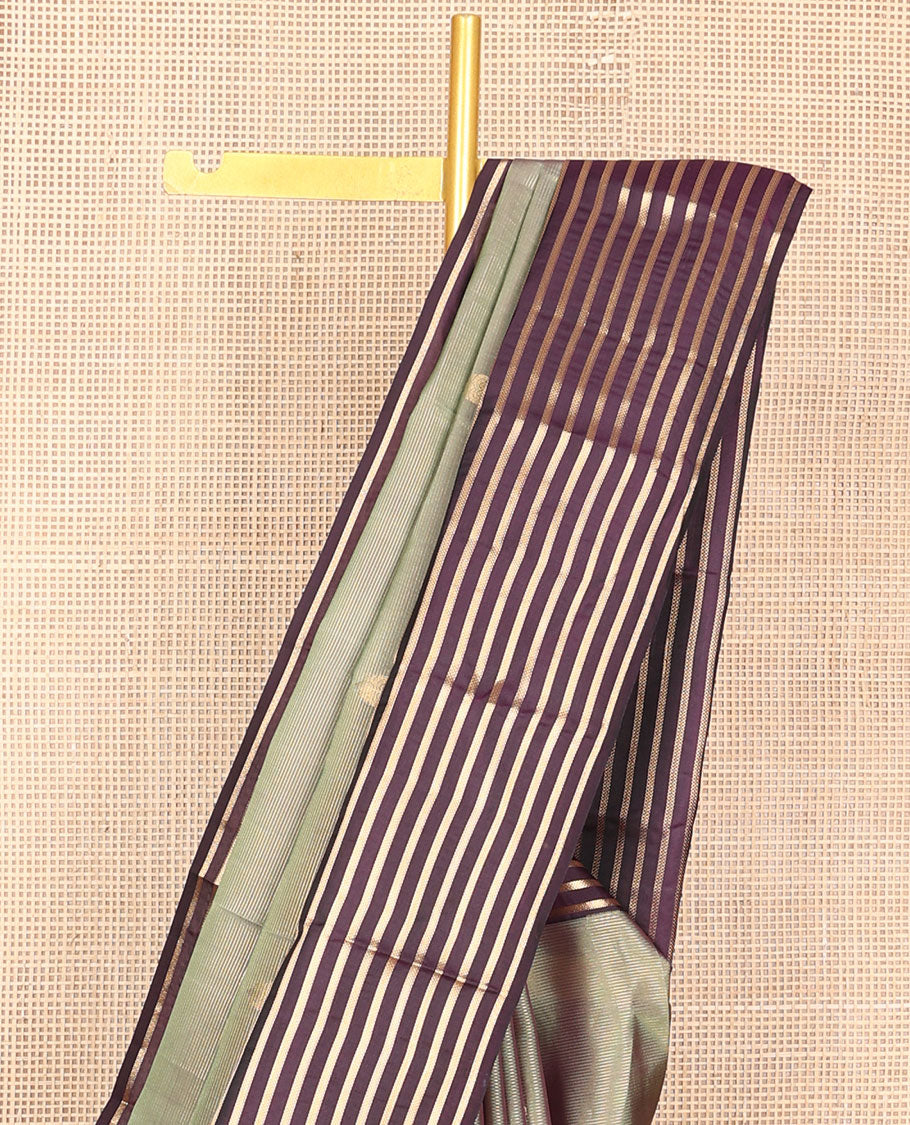 Grey striped & zari buttas vasundhara silk mix  saree, contrast zari striped border & pallu of jaal design