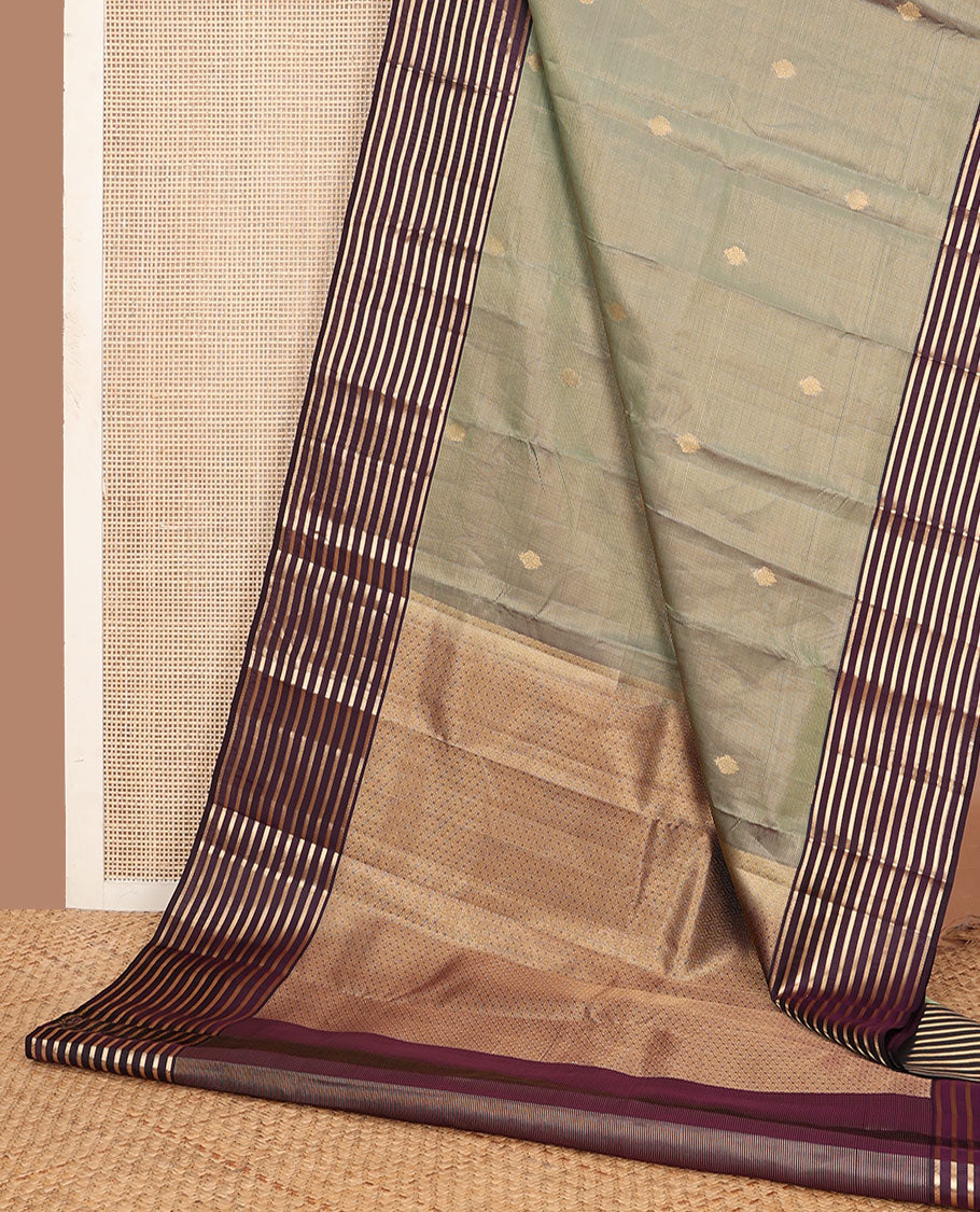 Grey striped & zari buttas vasundhara silk mix  saree, contrast zari striped border & pallu of jaal design
