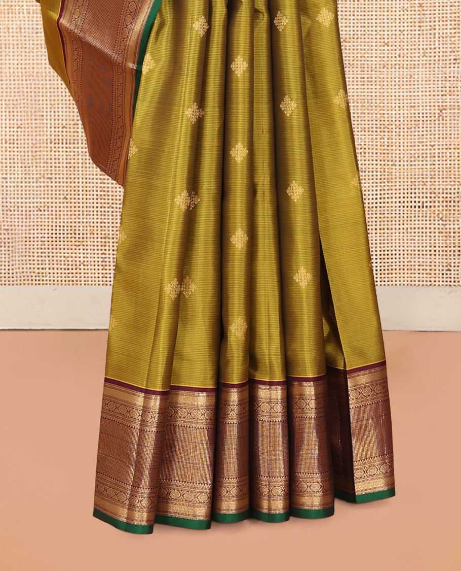 Green Zari Buttas Vasundhara Lite Silkmix Saree, Contrast Traditional Border, Jaal Pallu, Contrast Blouse