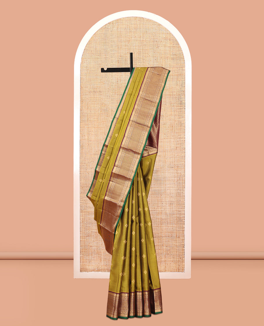 Green Zari Buttas Vasundhara Lite Silkmix Saree, Contrast Traditional Border, Jaal Pallu, Contrast Blouse
