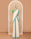 Cream plain Kerala mundu set with contrast striped border