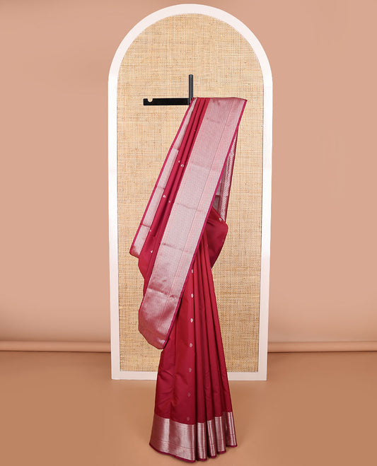 Red buttas vasundhara elite silk saree with self border of vanki, temple design border & vanki design pallu
