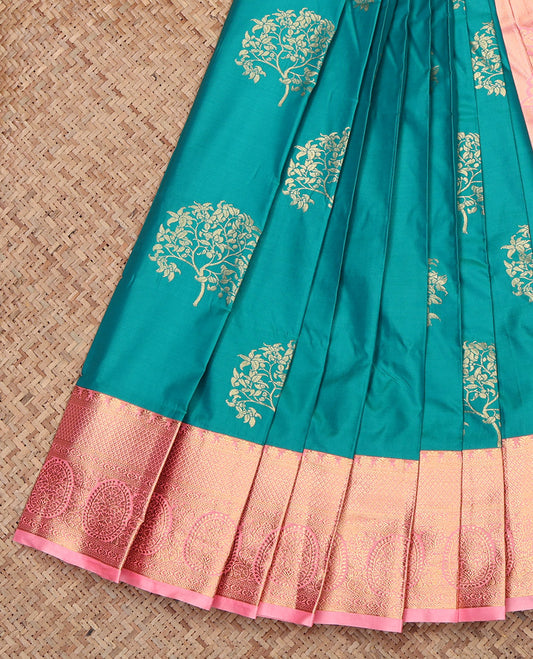 Rama Budget Silk Saree, Styled with Zari Buttas, Contrast Traditional Zari Border, Grand Pallu, and a Contrast Blouse