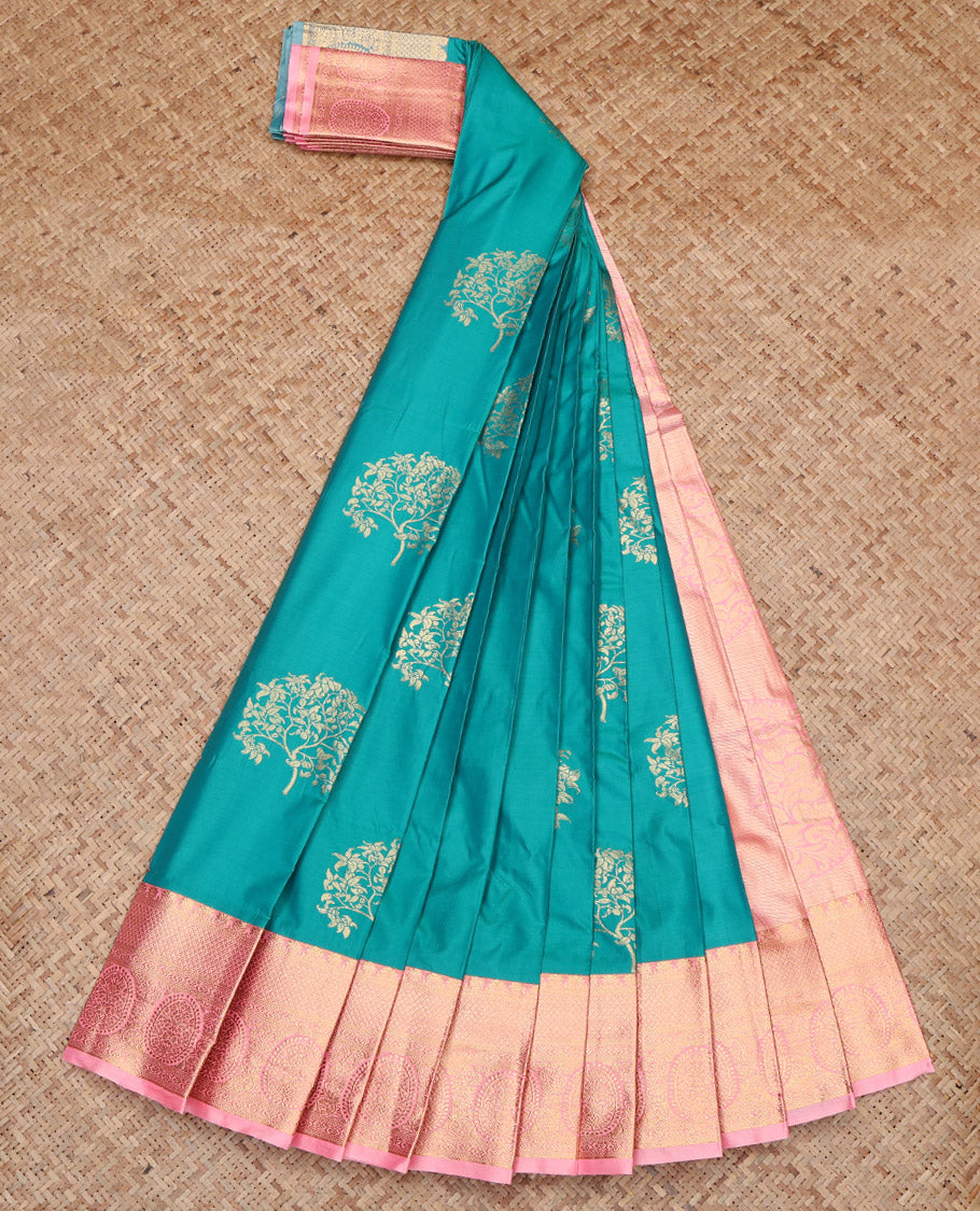 Rama Budget Silk Saree, Styled with Zari Buttas, Contrast Traditional Zari Border, Grand Pallu, and a Contrast Blouse