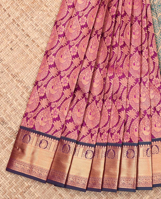 Purple Budget Silk Saree, Charmingly Accented with Jacquard Design, Complemented by a Contrast Traditional Zari Border, Jaal  Pallu, and a Contrast Blouse