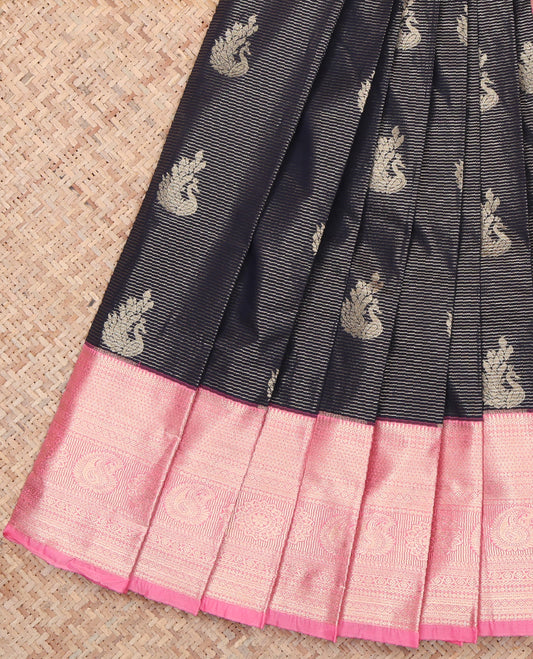 Blue Zari Butta and Stripes Budget Silk Saree