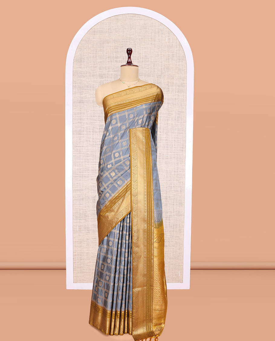 Grey Contrast Zari Border Budget Silk Saree
