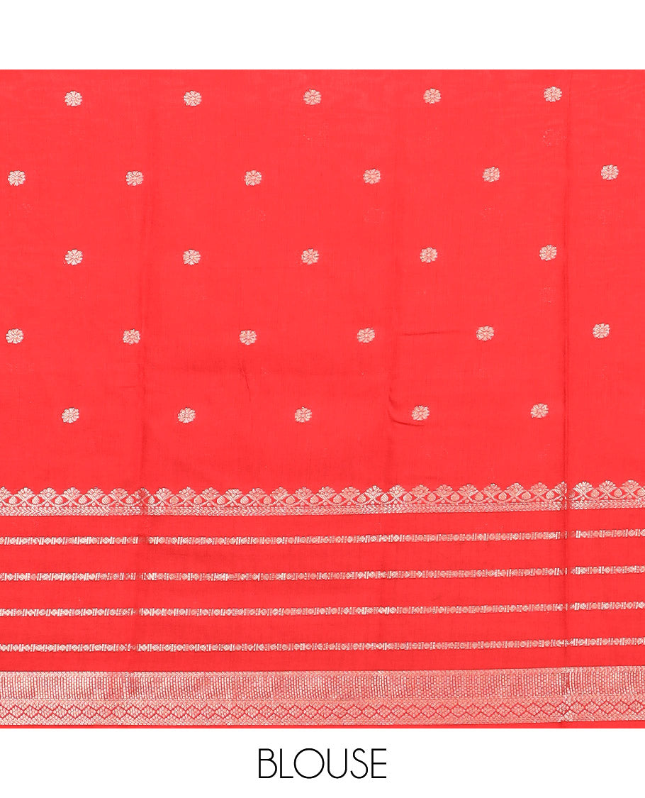 Yellow floral buttas Assam silk saree, contrast traditional zari design border, and pallu of zari stripes