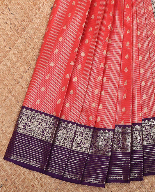 Red Budget Silk Saree, Richly Decorated with Zari Buttas and Zari Checks All Over Its Body, Complemented by a Contrast Traditional Zari Design Border, Grand Jaal Pallu, and Paired with a Contrast Blouse