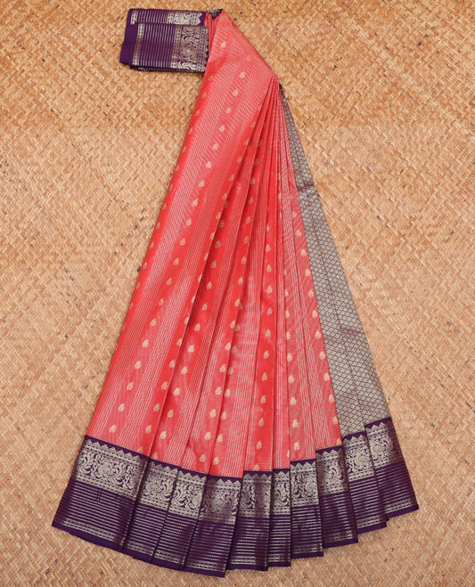 Red Budget Silk Saree, Richly Decorated with Zari Buttas and Zari Checks All Over Its Body, Complemented by a Contrast Traditional Zari Design Border, Grand Jaal Pallu, and Paired with a Contrast Blouse