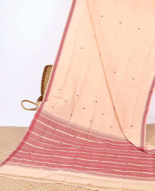 Sandal buttas Andhra cotton saree, self-border & striped pallu 
