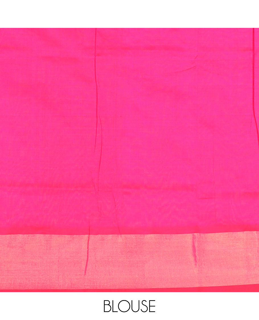 Honey color plain poly cotton saree, bavanji border, and contrast striped pallu