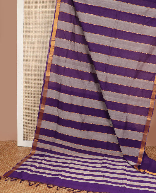Multi-color striped venkatagiri cotton saree with self zari design border