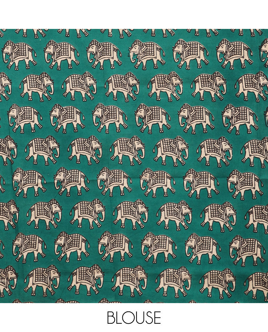 Pink striped chirala cotton saree, traditional border, striped pallu, and contrast elephant motifs printed blouse