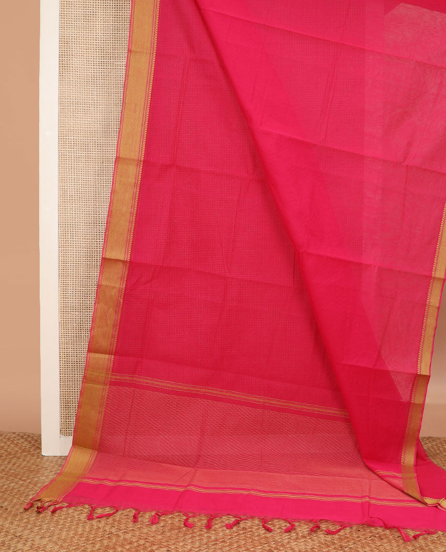 Pink striped chirala cotton saree, traditional border, striped pallu, and contrast elephant motifs printed blouse