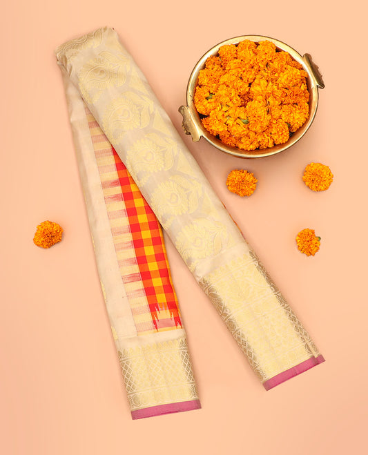 Red-Orange Gadwal Silk Saree