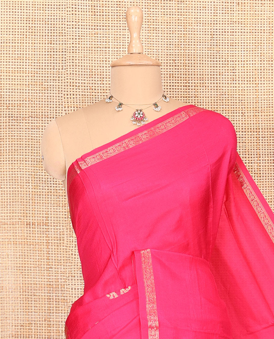 Rani elephant motifs woven Russian silk saree, traditional motifs piping border, zari striped pallu, and a contrast buttas blouse