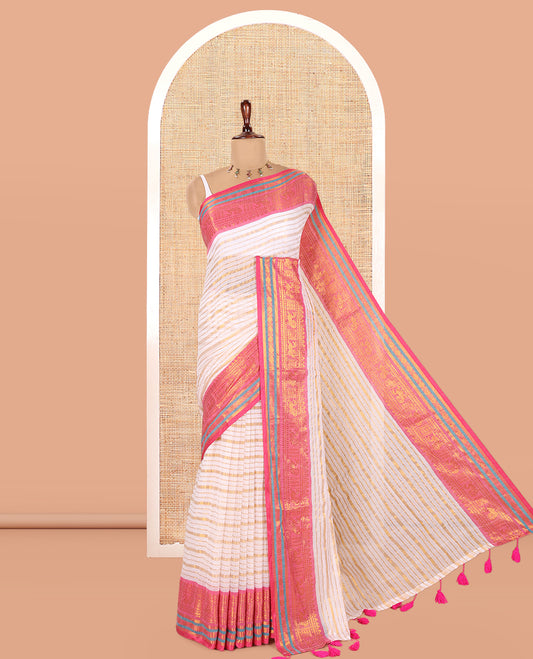 Off-White Khadi Mul Cotton Saree