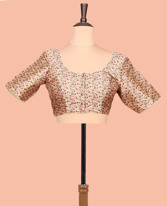 Sandal Readymade Blouse Featuring Floral Print, a Front Round-Neck, Back Round-Neck, and Half-Sleeves