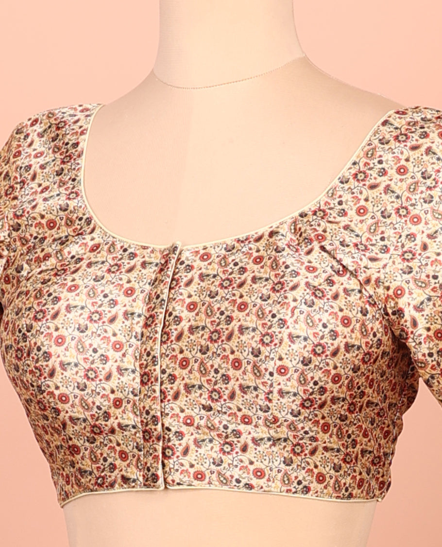 Sandal Readymade Blouse Featuring Floral Print, a Front Round-Neck, Back Round-Neck, and Half-Sleeves