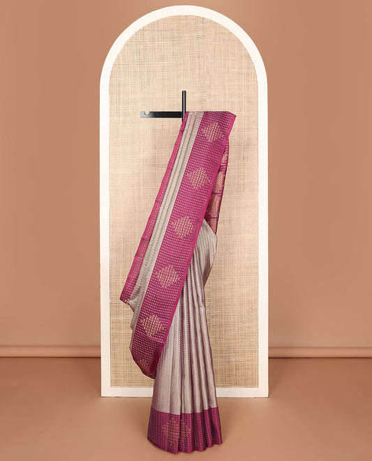 Grey vasundhara elite silk saree with zari buttas, contrast border of zari designs & pallu of manga & jaal designs