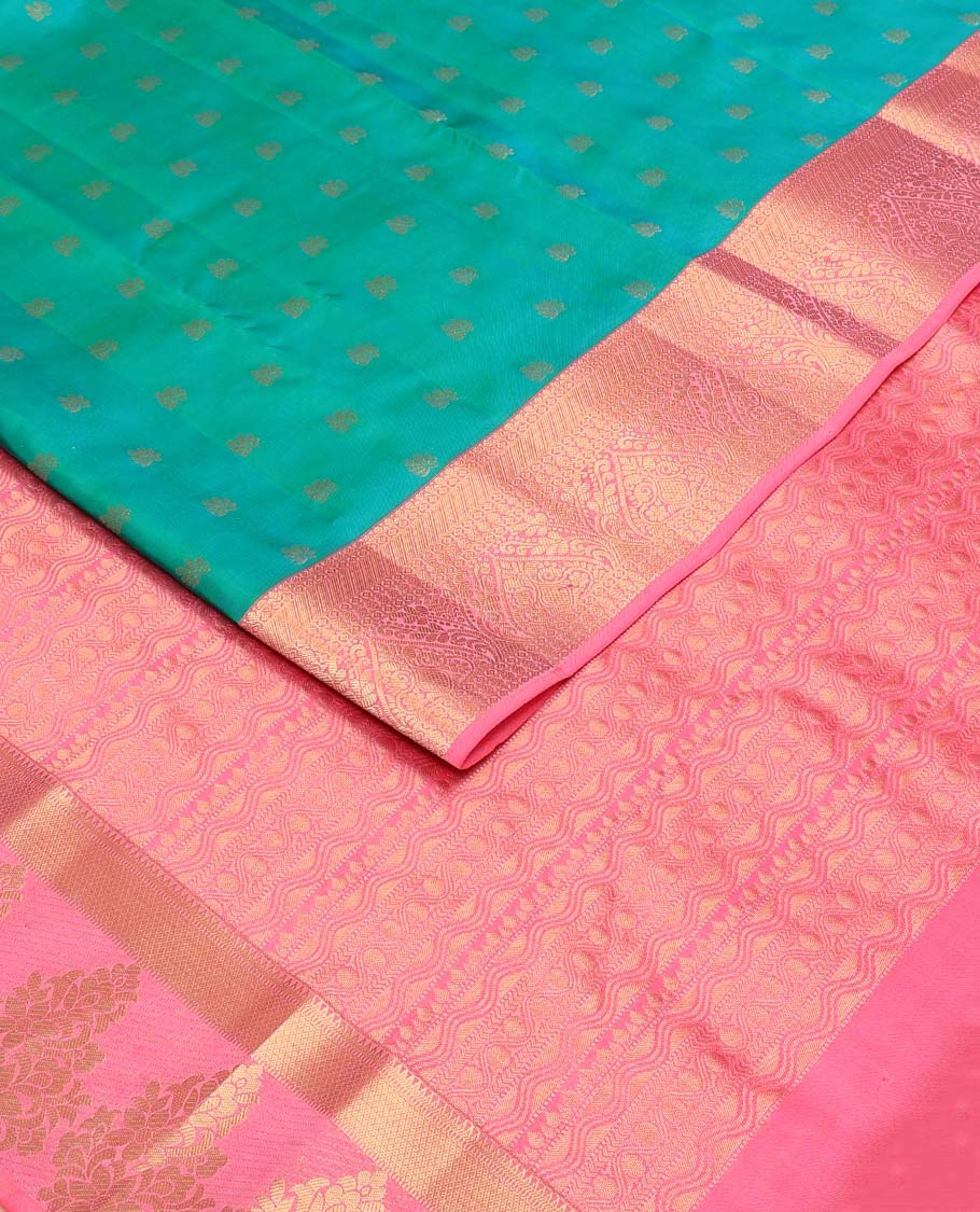 Blue zari buttas Vasundhara silk mix saree, contarst traditional design zari border & geometric patterned pallu