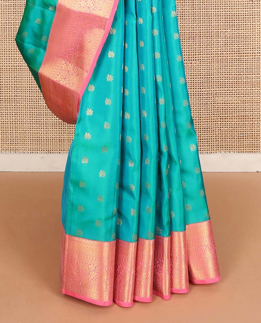 Blue zari buttas Vasundhara silk mix saree, contarst traditional design zari border & geometric patterned pallu