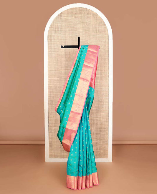 Blue zari buttas Vasundhara silk mix saree, contarst traditional design zari border & geometric patterned pallu