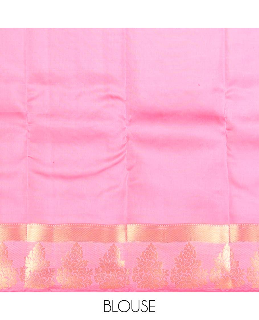 Blue zari buttas Vasundhara silk mix saree, contarst traditional design zari border & geometric patterned pallu