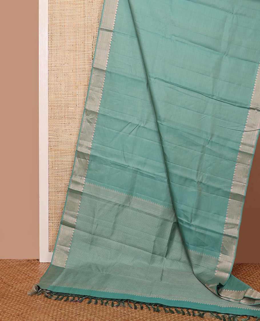Blue zari buttas silk saree, ara maadam pallu & zari border of thazampoo rekku, muthu, neli, ara maadam,  rudraksham & kamalam designs