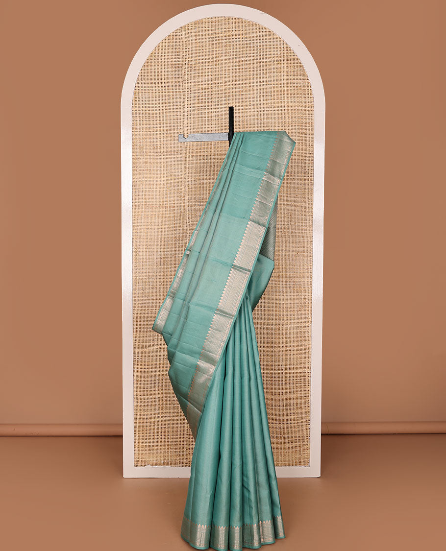 Blue zari buttas silk saree, ara maadam pallu & zari border of thazampoo rekku, muthu, neli, ara maadam,  rudraksham & kamalam designs