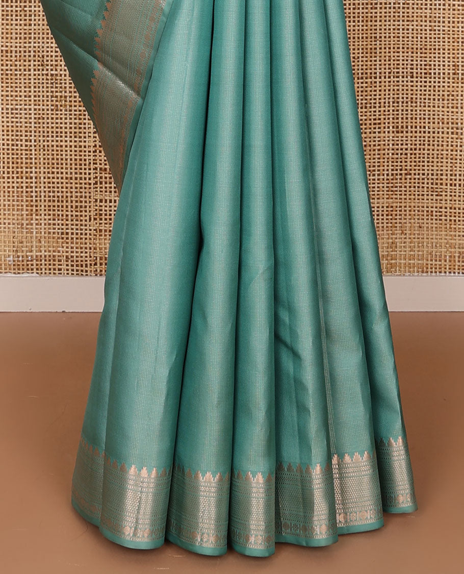 Blue zari buttas silk saree, ara maadam pallu & zari border of thazampoo rekku, muthu, neli, ara maadam,  rudraksham & kamalam designs