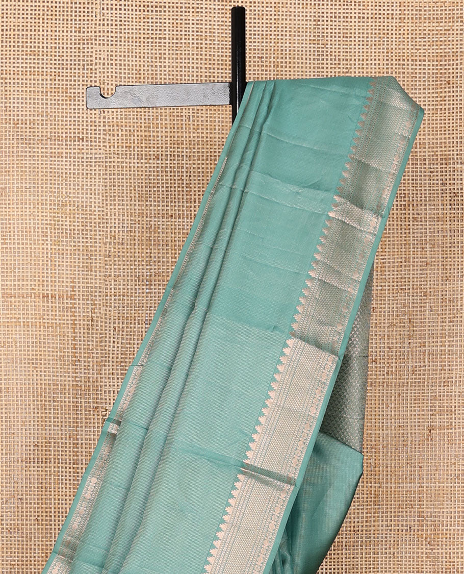 Blue zari buttas silk saree, ara maadam pallu & zari border of thazampoo rekku, muthu, neli, ara maadam,  rudraksham & kamalam designs