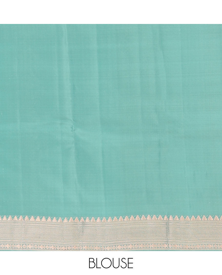 Blue zari buttas silk saree, ara maadam pallu & zari border of thazampoo rekku, muthu, neli, ara maadam,  rudraksham & kamalam designs