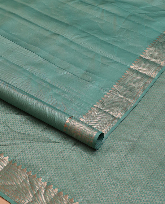 Blue zari buttas silk saree, ara maadam pallu & zari border of thazampoo rekku, muthu, neli, ara maadam,  rudraksham & kamalam designs