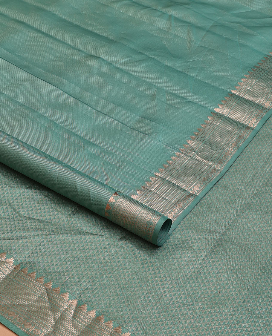 Blue zari buttas silk saree, ara maadam pallu & zari border of thazampoo rekku, muthu, neli, ara maadam,  rudraksham & kamalam designs