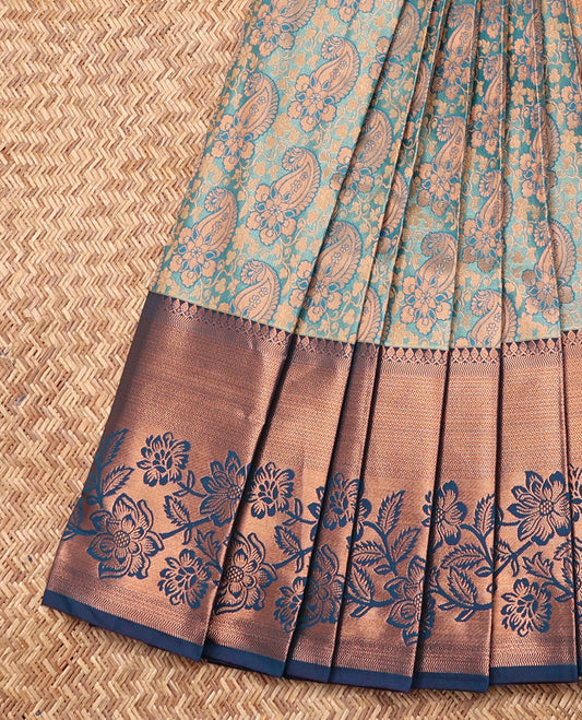 Blue Budget Silk Saree, Ornamented with Paisley Jacquard Design, Contrast Traditional Zari Border, Grand Pallu, and a Contrast Blouse
