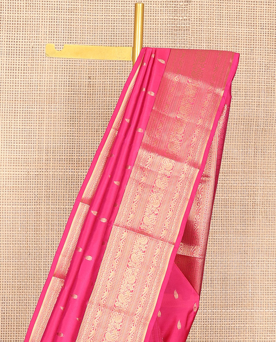 Pink zari buttas vasundhara silk mix saree, zari border of rekku,muthu,bentex & kodi visiry & chakram motifs steeped pallu