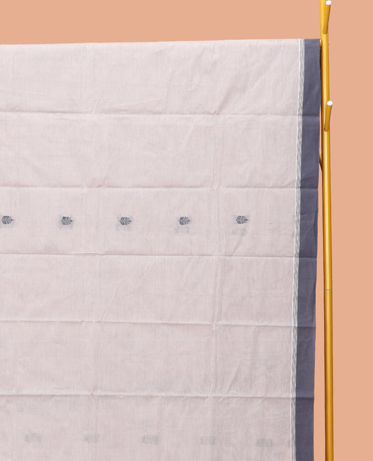 Off-White Kanchi Cotton Saree, Embellished with Thread Buttas, Contrast Border, Pallu of Buttas, and a Matching Blouse