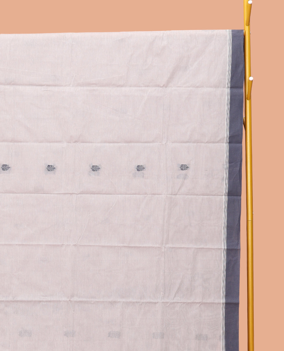 Off-White Kanchi Cotton Saree, Embellished with Thread Buttas, Contrast Border, Pallu of Buttas, and a Matching Blouse