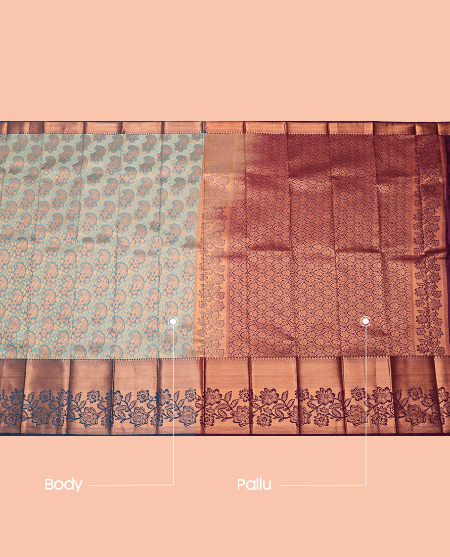 Blue Budget Silk Saree, Ornamented with Paisley Jacquard Design, Contrast Traditional Zari Border, Grand Pallu, and a Contrast Blouse