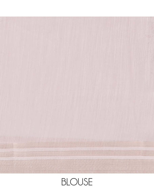 Pale brown intricately printed budget cotton saree, plain border & intricately printed pallu