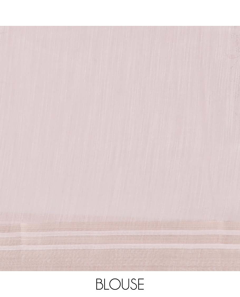 Pale brown intricately printed budget cotton saree, plain border & intricately printed pallu