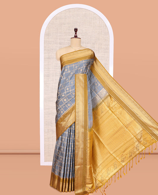 Grey Contrast Zari Border Budget Silk Saree