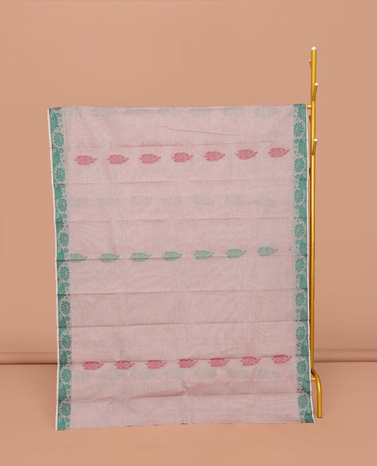 Grey  Kanchi Cotton Saree, Adorned with Buttas All Over Its Body, Highlighted by a Self-Border, Pallu of Floral And Geometric Designs, and Paired with a Matching Blouse