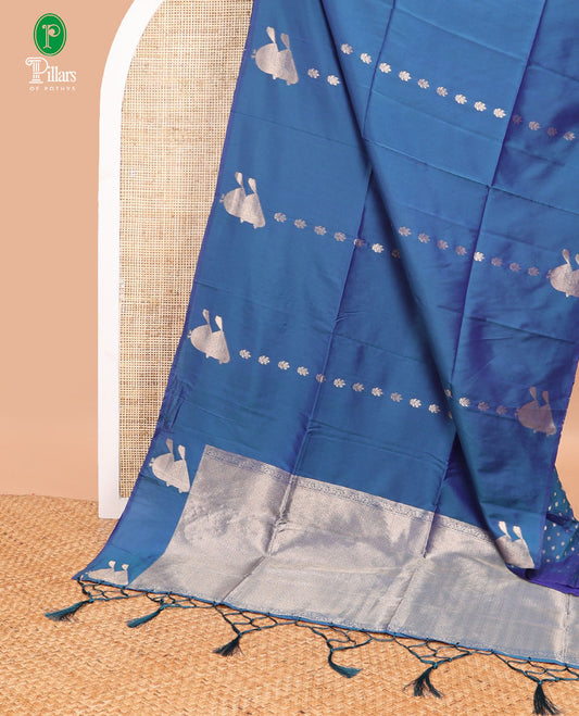 Blue  zari butta design soft silk saree with bird zari design border & rich pallu along with butta design blouse