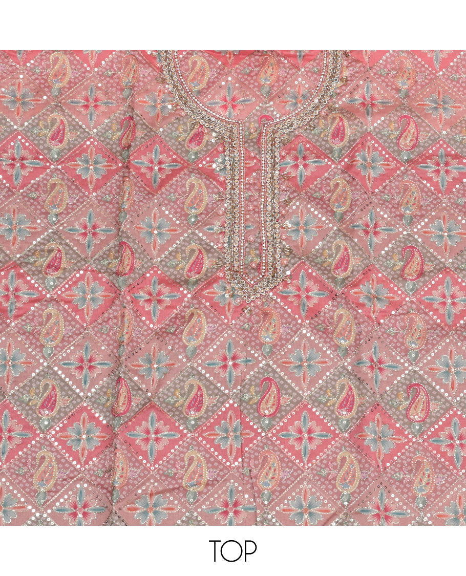 Pink Organza Material Chudidar Set
