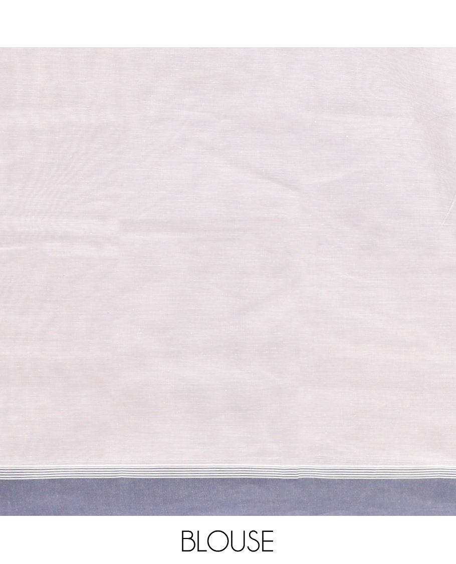 Off-White Kanchi Cotton Saree, Embellished with Thread Buttas, Contrast Border, Pallu of Buttas, and a Matching Blouse