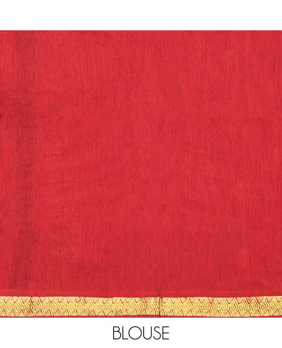 Black Maheshwari Cotton Saree, Gleamed Up with Buttas All Over Its Body, Highlighted by Zari Traditional Border, Complemented by a Contrast Pallu Steeped with Buttas, and Paired with a Contrast Blouse